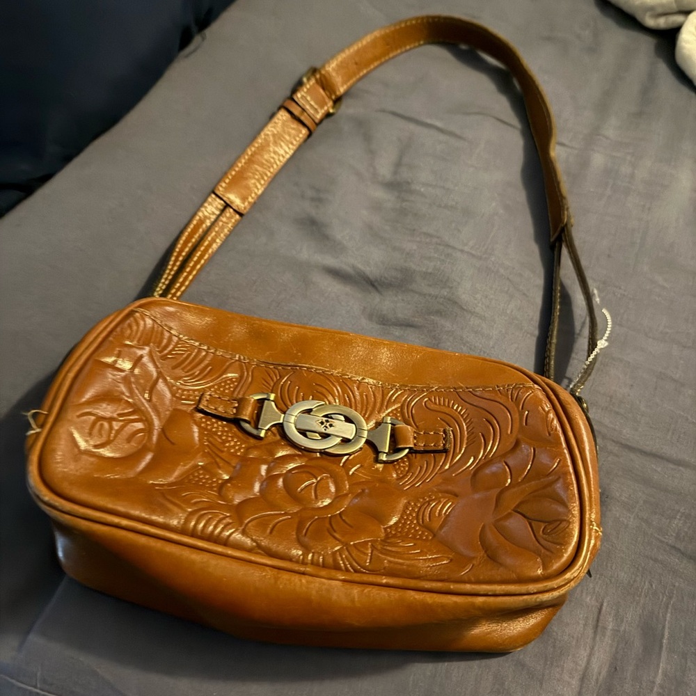 Patricia Nash Tan Embossed Leather Shoulder Bag